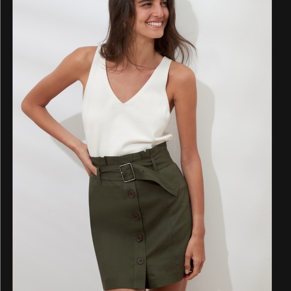 Olive Green Button-Front Skirt